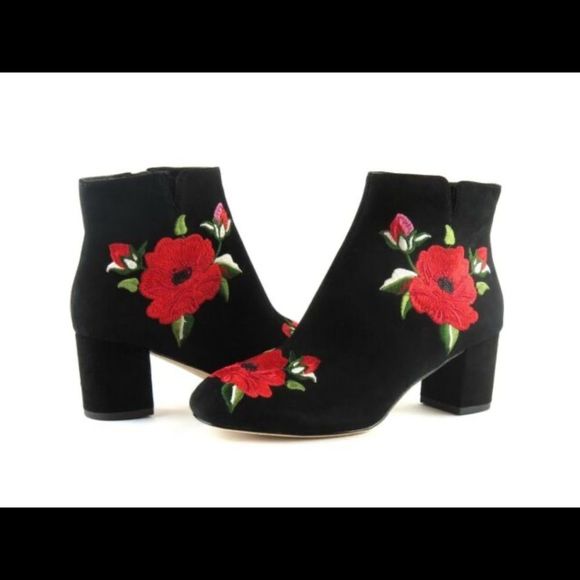 Kate Spade Black Floral Embroidered Ankle Boots - Picture 3 of 9